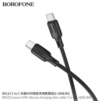  Дата-кабель BOROFONE BX113 Lenny 60W silicone charging C to C L-3M черный 