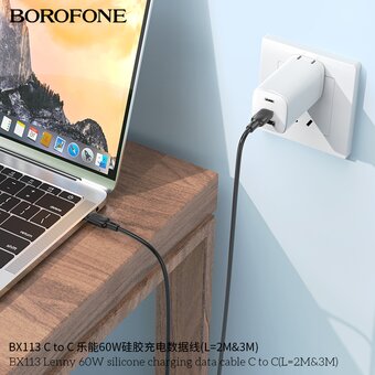  Дата-кабель BOROFONE BX113 Lenny 60W silicone charging C to C L-3M черный 