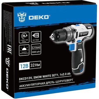  Дрель-шуруповерт аккумуляторная DEKO DKCD12V (083-1106) Snow White 1х2.0 Ач SET1 