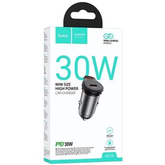 Автомобильное ЗУ HOCO NZ16// PD/ 1 USB/ Выход: 30W/ металлик 
