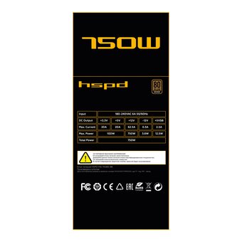  Блок питания HSPD HSI-750BS-BK 750W 80+ Bronze (ATX, 2.31, Semi-modular, 1x24(20+4)pin 550mm, 1xCPU*2 8(4+4)pin 600+150mm, 1xPCIe*2 