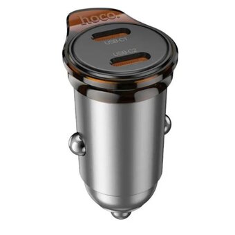  HOCO NZ16/ Авто  зарядное  устройство/ PD/ 2 USB: Type-C + Type-C/ Выход: 25W + 20W/ металлик 