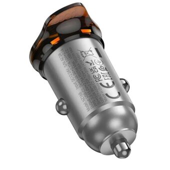  HOCO NZ16/ Авто  зарядное  устройство/ PD/ 2 USB: Type-C + Type-C/ Выход: 25W + 20W/ металлик 