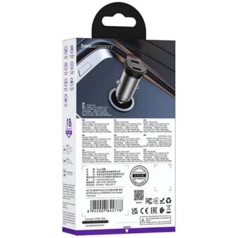  HOCO NZ16/ Авто  зарядное  устройство/ PD/ 2 USB: Type-C + Type-C/ Выход: 25W + 20W/ металлик 