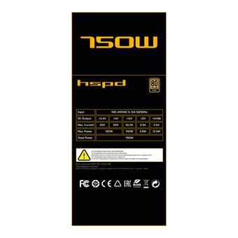  Блок питания HSPD HSI-750GF-BK 750W 80+ Gold (ATX, 3.1, PCIe 5.1, Full modular, 1x24(20+4)pin 600mm, 2xCPU 8(4+4)pin 700mm, 2xPCIe*2 