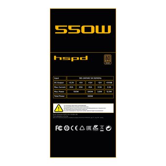  Блок питания HSPD HSI-550BS-BK 550W 80+ Bronze (ATX, 2.31, Semi-modular, 1x24(20+4)pin 550mm, 1xCPU*2 8(4+4)pin 600+150mm, 1xPCIe*2 