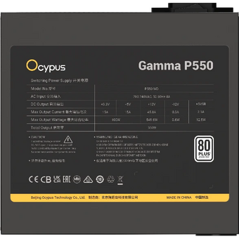  Блок питания Ocypus Gamma P550 BK (Gamma-P550-W1HDBK024X-EU) 550W (ATX, 80+, APFC, 20+4 pin, 120mm fan, PCI-E 6+2Px2, 6xSATA) 