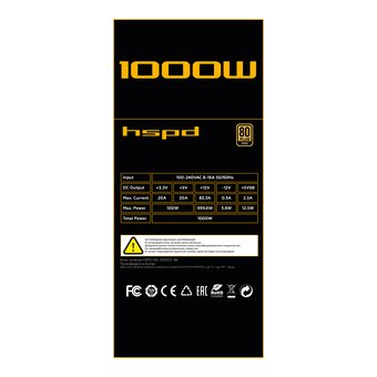  Блок питания HSPD HSI-1000GF-BK 1000W 80+ Gold (ATX, 3.1, PCIe 5.1, Full modular, 1x24(20+4)pin 600mm, 2xCPU 8(4+4)pin 700mm, 2xPCIe*2 