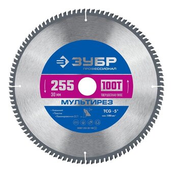  Диск пильный по алюм./дер./ЛДСП Зубр 36907-255-30-100_z01 d-255мм d(посад.)-30мм (торцовочные пилы) 
