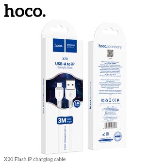  Дата-кабель HOCO X20 Flash lightning 3м (белый) 