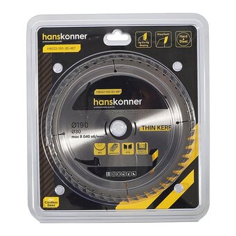  Пильный диск по дереву Hanskonner Thin kerf H9022-190-30-48T (190x30мм, 48 зубьев) 