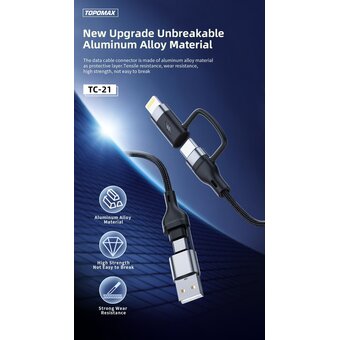  Дата-кабель TOPOMAX TC-21 4 in 1 USB to Type C, Type C to Lightning 
