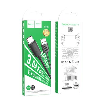  Кабель HOCO X88/ USB  Type-C/ 2m/ 3A/ Black 
