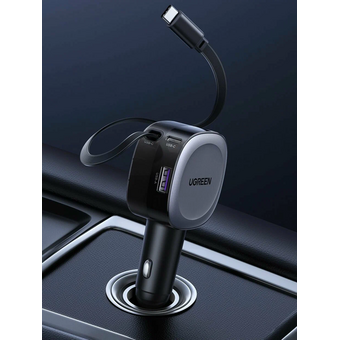 АЗУ UGREEN EC601 (55653) 75W 2*USB-C PD+USB-A Fast Car Charger with Retractable Cable Gray 