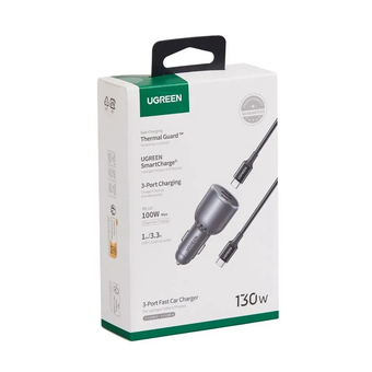  АЗУ UGREEN EC705 (55511) 130W 3-Port 2*USB-C PD+USB-A Fast Car Charger With Cable Black 