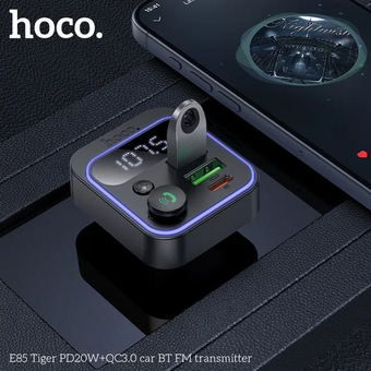  АЗУ Bluetooth FM Трансмиттер HOCO E85 Tiger PD20W+QC3.0 черный 