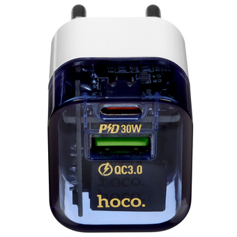  СЗУ HOCO C131A Platinum dual-port PD30W+QC3.0 transparent голубой 