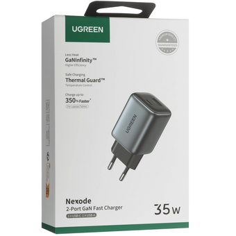  Зарядное устройство UGREEN CD350 (15539) Nexode 35W USB-A USB-C Wall Charger EU Gray 