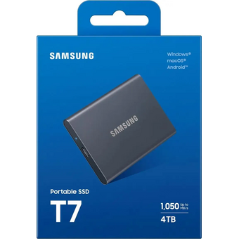  Внешний SSD Samsung T7 Shield (MU-PC4T0T/WW) серый 4.0Tb (USB3.2 Gen2, up to 1050/1000Mbs, 3D TLC, 88х13х59mm, 98g) 
