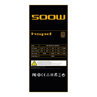  Блок питания HSPD HSI-500BS-BK 500W 80+ Bronze (ATX, 2.31, Semi-modular, 1x24(20+4)pin 550mm, 1xCPU*2 8(4+4)pin 600+150mm, 1xPCIe*2 