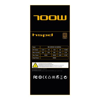  Блок питания HSPD HSI-700BS-BK 700W 80+ Bronze (ATX, 2.31, Semi-modular, 1x24(20+4)pin 550mm, 1xCPU*2 8(4+4)pin 600+150mm, 1xPCIe*2 