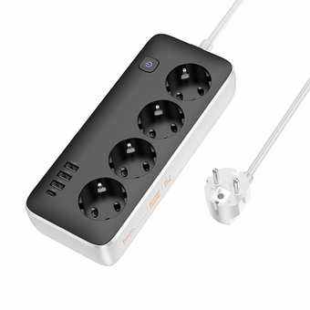  Сетевой фильтр HOCO AC21 Sunlight 4-bit (1C3A) desktop socket EU/GER черный 