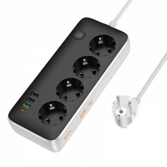  Сетевой фильтр HOCO AC22 Sunlight 4-bit (PD30W/1C3A) L-3M черный 