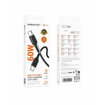  Дата-кабель BOROFONE BX119 New 60W (C to C) черный 