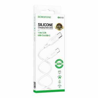  Дата-кабель BOROFONE BX113 Lenny 60W silicone (C to C) L-1M белый 