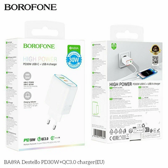  СЗУ BOROFONE BA89A Destello PD30W+QC3.0 (C to C) белый 