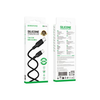  Дата-кабель BOROFONE BX113 Lenny 60W silicone (C to C) L-1M черный 