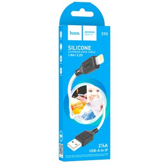  Дата-кабель HOCO X90 Cool silicone charging data cable for iP белый 