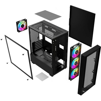  Корпус XASTRA A401M 4FRGB Black (A401M-4FC12F-BK) mATX/Mesh/half size TG / 4x120mm FRGB fans 