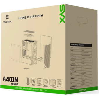  Корпус XASTRA A401M 4FRGB Black (A401M-4FC12F-BK) mATX/Mesh/half size TG / 4x120mm FRGB fans 