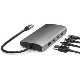  Док-станция Satechi USB-C Multiport Adapter 8K With Ethernet V3 (ST-P8KEM) Серый космос 