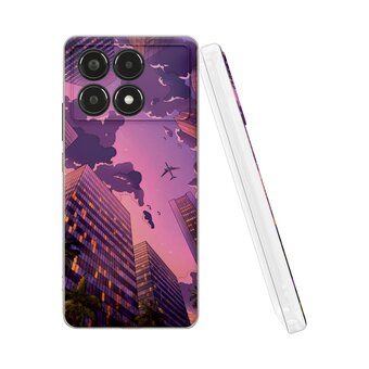  Силиконовый чехол Mcover для Poco X6 Pro (5G) (Поко Икс 6 Про 5Джи), с принтом Небоскребы и самолет 