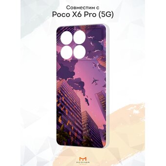  Силиконовый чехол Mcover для Poco X6 Pro (5G) (Поко Икс 6 Про 5Джи), с принтом Небоскребы и самолет 