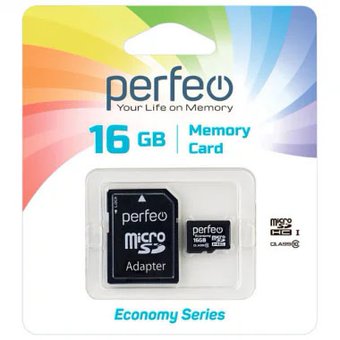  Карта памяти Perfeo microSDHC 16GB Class10 + adapter (PF16GMCSH10A) 
