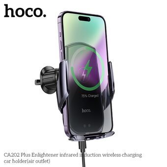  Автодержатель HOCO CA202 Plus Enlightener infrared induction wireless charging черный, металик, серый 