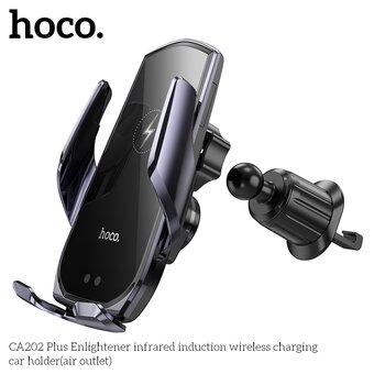  Автодержатель HOCO CA202 Plus Enlightener infrared induction wireless charging черный, металик, серый 