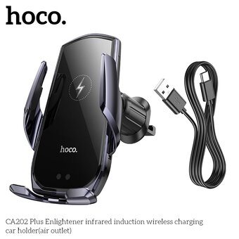  Автодержатель HOCO CA202 Plus Enlightener infrared induction wireless charging черный, металик, серый 