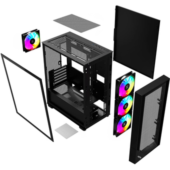  Корпус XASTRA A401M 4ARGB Black (A401M-4FC12A-BK) mATX/Mesh /Screwless full-size TG/ 4x120mm ARGB PWM fans 