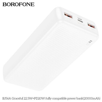  УЦ Аккумулятор внешний резервный BOROFONE BJ56A Graceful 22.5W+PD20W fully compatible power bank 20000mAh белый (плохая упаковка) 