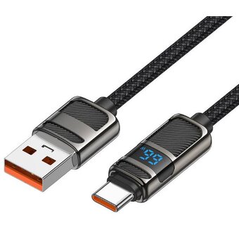  Кабель HOCO U137/ PD  с дисплеем USB-A - Type-C/ 1.2m/ 5A/66W/ Нейлон/ Черный 
