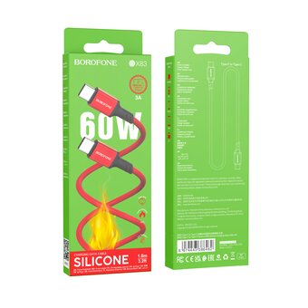  Дата-кабель BOROFONE BX83 Type-C to Type-C Famous 60W silicone красный 