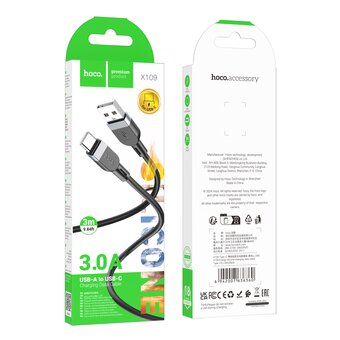 Дата-кабель HOCO X109 Energy silicone Type-CL-3M черный 