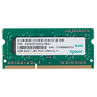  ОЗУ Apacer SO-DIMM DDR3 4Gb (pc-12800) 1600MHz 1,35V Apacer Retail AS04GFA60CATBGJ/DV.04G2K.KAM 