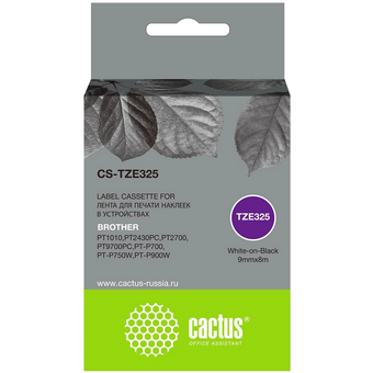  Картридж ленточный Cactus CS-TZE325 TZE-325 белый на черном 9x8 для Brother 1010/1280/1280VP/2700VP 