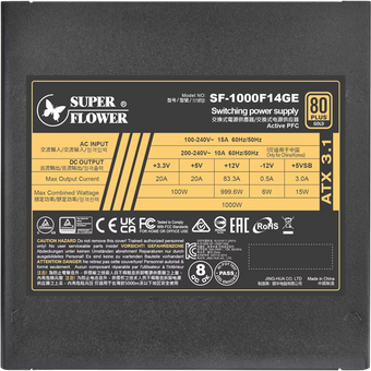  Блок питания Super Flower Leadex III Gold (SF-1000F14GE) 1000 Ватт, 1000W, ATX 3.1, 140mm, 8xSATA, 4xPCI-E(6+2), 1x12VHPWR(12+4), APFC 