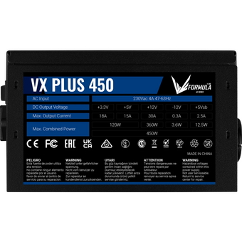  Блок питания FORMULA VX Plus 450 450W (4711401661634) (ATX, 20+4 pin, 1xPCIe 6+2P, 2xSATA, 2хMolex, 1хFDD, 12cm fan) 